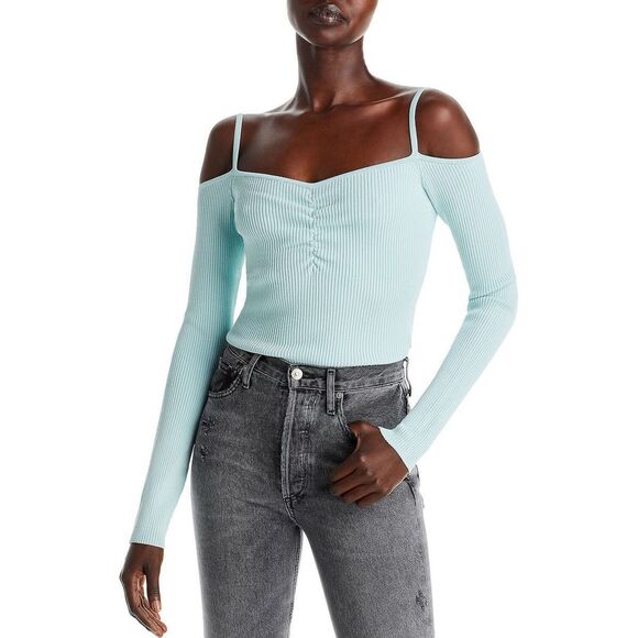 7 For All Mankind Women's Ribbed Cold Shoulder Top small - Picture 1 of 6
